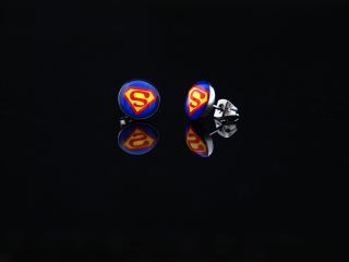 Newly listed n060 Stainless Steel Round Blue SuperMan Logo Earrings