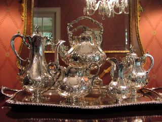 Huge Old Sheffield Silver Plate English Coffee Tea Silver Service 