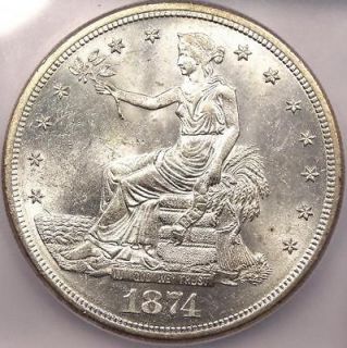 1874 S Trade Silver Dollar   ICG MS63   Rare Uncirculated Coin 