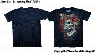 Silver Star Screaming Skull Short Sleeve T Shirt(3XL)Bl​ack UFC 