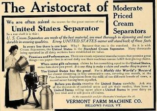 1909 Ad United States Cream Separator Vermont Milk Farm Machine 