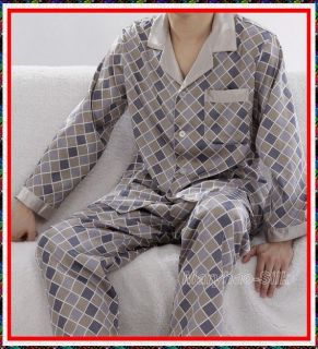 Luxury NWT 2PCS Mens Silk Pajamas Pajama Pyjamas Sleepwear M3502# U 