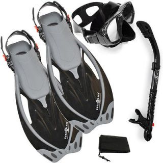   Sport Wave Fins, Dry Snorkel, Purge Mask, Snorkel Set, Black   SM/MD