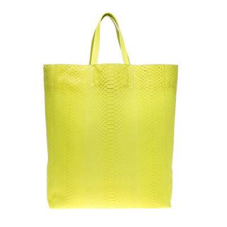   celine neon yellow flue python lambskin cabas shopping tote bag