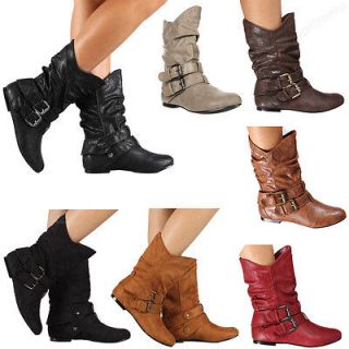 New Womens Boots High Fashion Slouch Flat Heel Boot Hot Stylish Shoes 