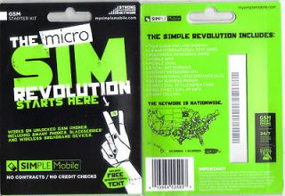 SIMPLE MOBILE MICRO SIM CARD BRAND NEW FOR IPHONE 4/4S OR GSM 