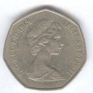 England Great Britain 50 New Pence coin dated 1969 seven sided