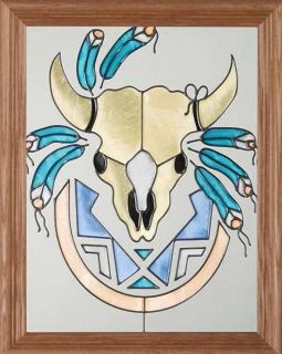 SOUTHWEST MOTIF COW SKULL~ 13.5 WIDE X 16.5 HIGH~HAND PAIN​TED ART 