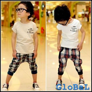 Baby Kids Boy Casual Smart Funky Check T Shirt+Short Pants Set Outfit 