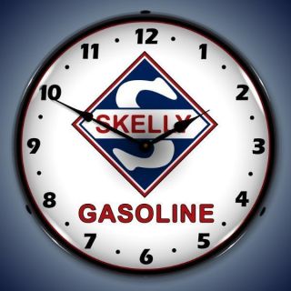 new skelly gas oil backlit lighted clock free ship time