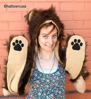 NEW Brown Bear Spirit Faux Fur Burning Man Hat Animal Hood with Paws 