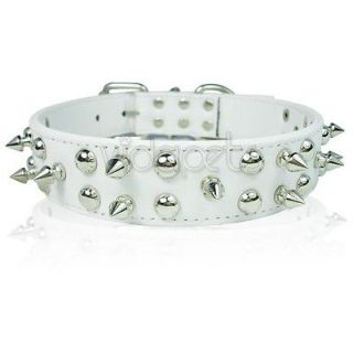 14 18 white leather spiked studded dog collar mediem fashion