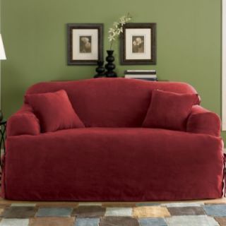   Soft Micro Suede Solid Burgundy T cushion Couch/sofa Cover Slipcover