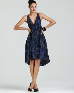 Marc Jacobs NEW Blue Gaia Printed Silk High Low Plunge V Neck Cocktail 