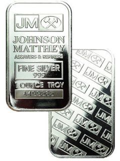 Johnson Matthey 1 Troy Ounce .999 Fine Silver Bar     SKU27020