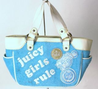 JUICY COUTURE Baby Blue Girls Rile Terry Cloth Small Tote Bag