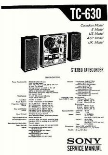 sony tc 630 tape recorder service manual 34 pages  14 50 