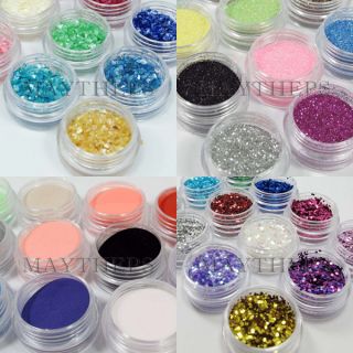 12 Colours Glitter / Spangle / Acrylic Powder / Foil / Lace Nail Art 