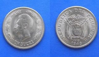 ecuador un 1 sucre coin 1946 unc 26mm from canada
