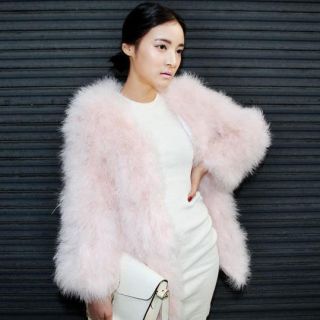 womens PALE PINK GREEN BLACK WINE RED FUZZY OSTRICH FEATHER COAT 