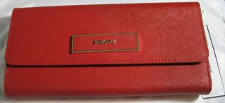 DKNY WOMENS RED LEATHER CLUTCH WALLET  SUGG. RETAIL $95 NEW