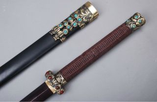 Qin Jian sword Damascus Steel handmade color blade Black wooden 