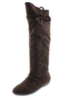 Report NEW Sydney Brown Faux Suede Fold Over Flat Over The Knee Boots 