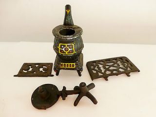 Antique Cast Iron Toy Stove Pot Belly Salesman Sample Mini & Parts 