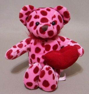   Red Polka Dot Bean Bag Plush Teddy Bear Valentines Day Playful Hearts