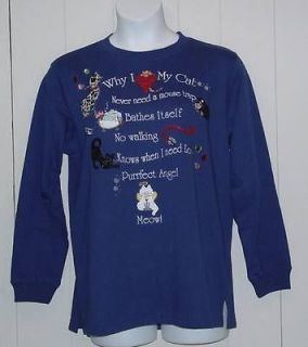 Quacker Factory French Terry Why I Love Sweatshirt Size XL Blue