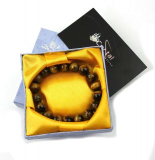   14mm Natural Round Gold Tiger Eye Beads Stretch Bracelet with Gift Box