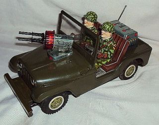   US Army Combat Jeep Battery Operated Tinplate Toy TN Japan c1960