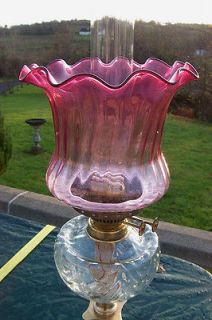   QUALITY CRANBERRY/CLEA​R CRYSTAL GLASS DUPLEX OIL LAMP SHADE