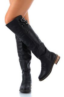 Womens Shoes Riding Buckle Over The Knee High Boots Black Cognac Taupe 