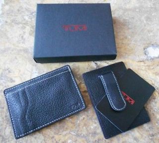 TUMI MEN NEW Money Clip Credit Card Case Wallet Black Leather In Gift 