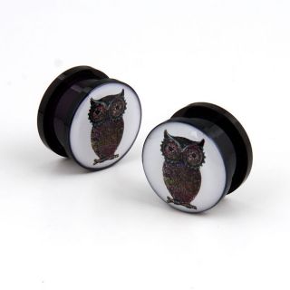 Pair Acrylic Screw on Owl feather wings ear flesh plugs gauges tunnel