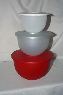 Newly listed Tupperware Impressions 3 Pc. Bowl Set Red White Silver 