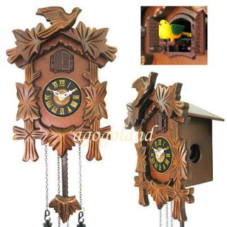 New Classic Hand Carved Birds and Leaves Wooden Cuckoo Wall Pendulum 