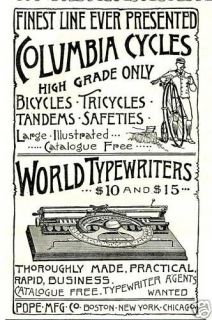 1889 columbia high wheeler bicycle ad typewriters too time left