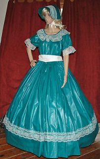 CIVIL WAR LARP PIONEER SOUTHERN BELLE Green Costume Dress Gown with 