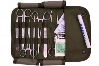   Surgical Kit Stainless Steel Instruments & Sutures 16 pc Tan New
