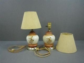 Pair Of Vintage Butterfly Table Lamps With Shades Brown And Cream 