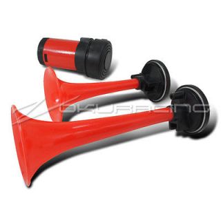 Red Air Horn Train Horn Kit Dual Trumpet 12V Car/Truck/Moto 