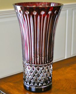 FABERGE XENIA VASE IN DEEP RUBY RED CASED CUT TO CLEAR CRYSTAL, 12H 