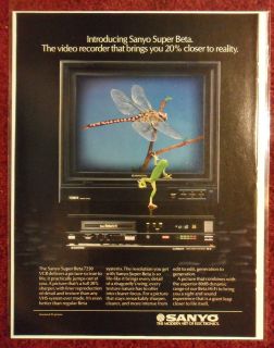 1985 Print Ad Sanyo Super Beta 7250 VCR ~ Tree Frog Dragonfly Reality
