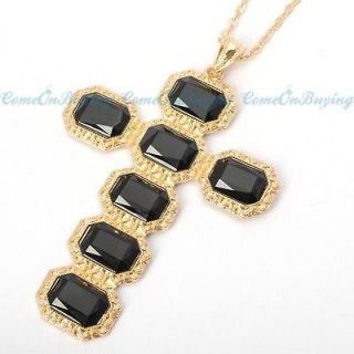 Fashion Golden Chain Cross Black Resin Beads Pendant Necklace