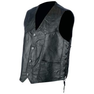 hog leather biker motorcycle vest w side laces