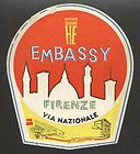 Vintage baggage luggage label Hotel Embassy Italy Firenze Via 