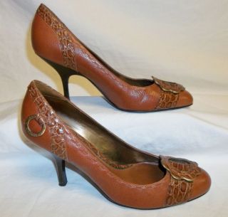 vincent medium brown leather classic pumps heels size 8m