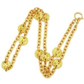 Authentic vintage Chanel necklace chain pendant CC logo medals COCO # 